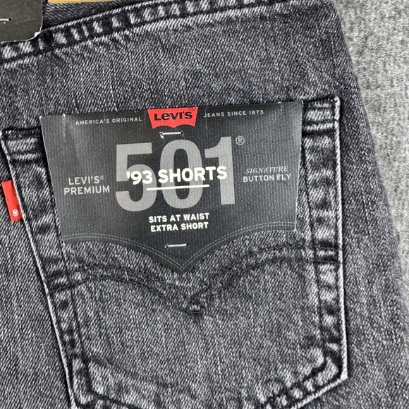 Levis 501 ’93 Shorts Mens 30 Black Denim Button Fly Premium Distressed Frayed - Picture 6 of 15